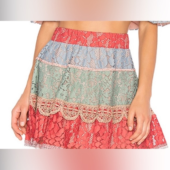 Alexis Multi-Colored Lace Mixed-Media Flare Mini Skirt - Picture 3 of 10